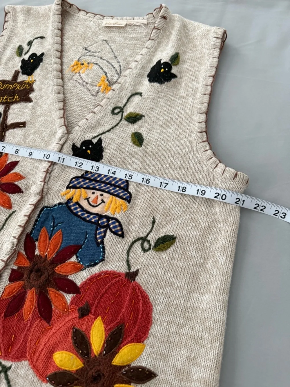 Vintage 90s Bobbie Brooks Vest L/XL Fall Pumpkin Patch Embroidery Beaded Fun